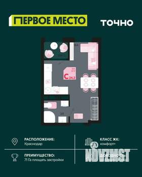 Студия квартира, вторичка, 23м2, 13/18 этаж