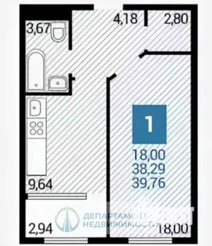 1-к квартира, вторичка, 41м2, 14/25 этаж
