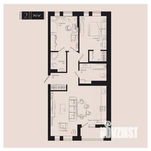 2-к квартира, вторичка, 75м2, 6/18 этаж