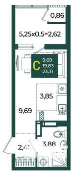 Студия квартира, вторичка, 23м2, 9/18 этаж