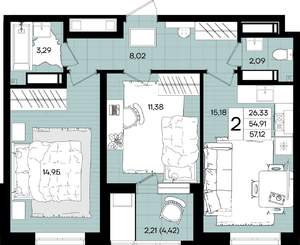 2-к квартира, вторичка, 57м2, 3/18 этаж