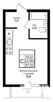Студия квартира, вторичка, 27м2, 2/9 этаж