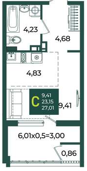 Студия квартира, вторичка, 27м2, 5/18 этаж