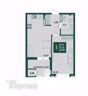 1-к квартира, вторичка, 41м2, 10/18 этаж