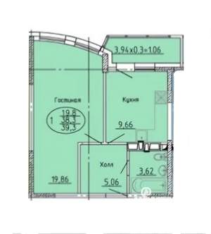1-к квартира, вторичка, 39м2, 5/20 этаж