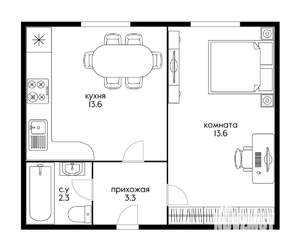 1-к квартира, вторичка, 35м2, 6/6 этаж