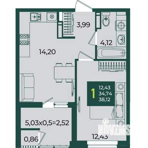 1-к квартира, вторичка, 38м2, 14/18 этаж
