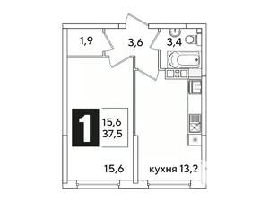 1-к квартира, вторичка, 38м2, 5/16 этаж