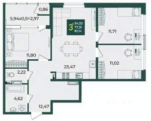 3-к квартира, вторичка, 81м2, 2/18 этаж
