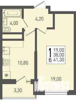 1-к квартира, строящийся дом, 41м2, 13/22 этаж