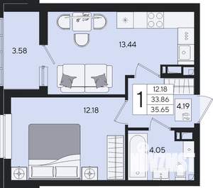 1-к квартира, вторичка, 36м2, 5/8 этаж