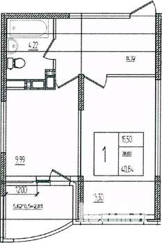 1-к квартира, вторичка, 41м2, 5/16 этаж