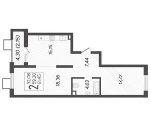 2-к квартира, вторичка, 61м2, 8/17 этаж