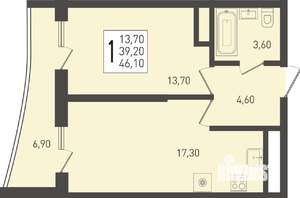 1-к квартира, вторичка, 46м2, 23/24 этаж