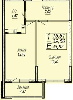 1-к квартира, вторичка, 44м2, 11/16 этаж