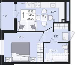1-к квартира, вторичка, 36м2, 2/8 этаж