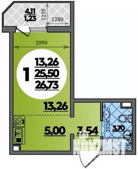 Студия квартира, вторичка, 27м2, 1/8 этаж