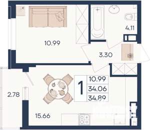 1-к квартира, вторичка, 35м2, 4/18 этаж