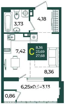 Студия квартира, вторичка, 28м2, 4/18 этаж