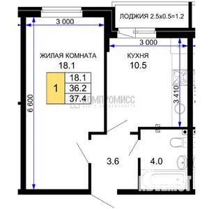 1-к квартира, вторичка, 40м2, 10/16 этаж