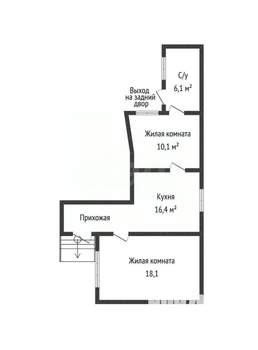 2-к квартира, вторичка, 51м2, 1/1 этаж