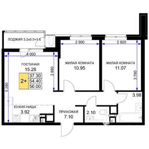 2-к квартира, вторичка, 56м2, 4/16 этаж