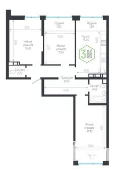 3-к квартира, вторичка, 88м2, 13/24 этаж