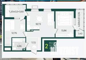 2-к квартира, вторичка, 65м2, 17/22 этаж