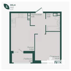 1-к квартира, вторичка, 35м2, 3/18 этаж