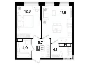 1-к квартира, вторичка, 44м2, 12/16 этаж