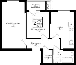 2-к квартира, вторичка, 51м2, 6/7 этаж