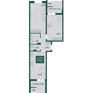 2-к квартира, вторичка, 62м2, 6/18 этаж