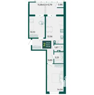 2-к квартира, вторичка, 59м2, 6/18 этаж