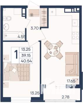 1-к квартира, вторичка, 41м2, 6/18 этаж