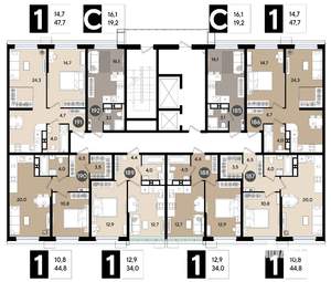 1-к квартира, вторичка, 48м2, 14/16 этаж