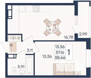 1-к квартира, вторичка, 39м2, 8/18 этаж