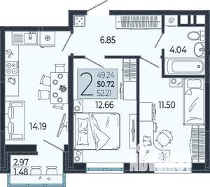 2-к квартира, вторичка, 51м2, 3/21 этаж