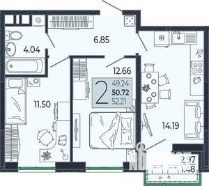 2-к квартира, вторичка, 51м2, 13/21 этаж