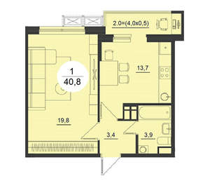 1-к квартира, вторичка, 41м2, 8/17 этаж