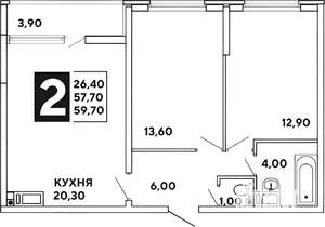 2-к квартира, вторичка, 58м2, 4/16 этаж