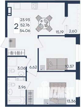 2-к квартира, вторичка, 54м2, 9/18 этаж