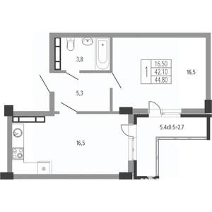 1-к квартира, вторичка, 46м2, 6/15 этаж