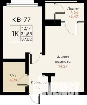 1-к квартира, вторичка, 37м2, 4/18 этаж
