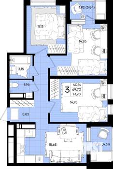 3-к квартира, вторичка, 74м2, 9/18 этаж