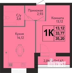 1-к квартира, вторичка, 35м2, 11/16 этаж