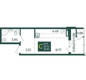 Студия квартира, вторичка, 26м2, 12/18 этаж
