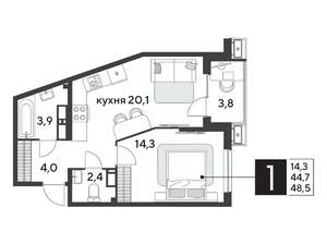 1-к квартира, вторичка, 49м2, 12/18 этаж
