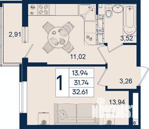 1-к квартира, вторичка, 33м2, 5/18 этаж