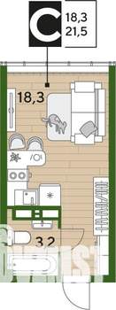 Студия квартира, вторичка, 22м2, 15/16 этаж