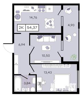 2-к квартира, вторичка, 54м2, 3/8 этаж